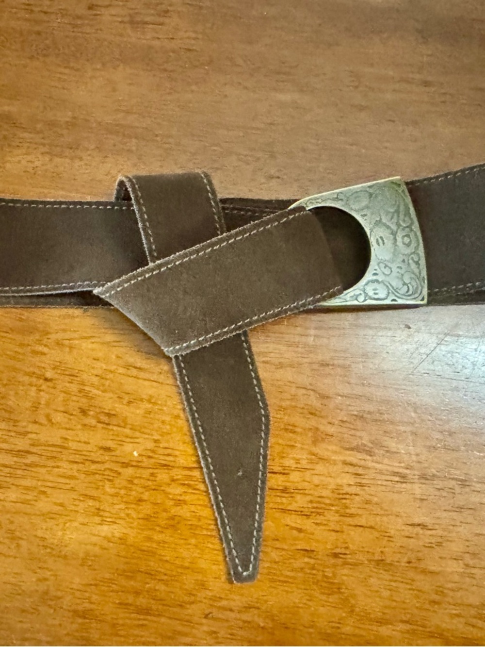 Chico's Dark Brown Suede Belt with Ornate Gold Buckle